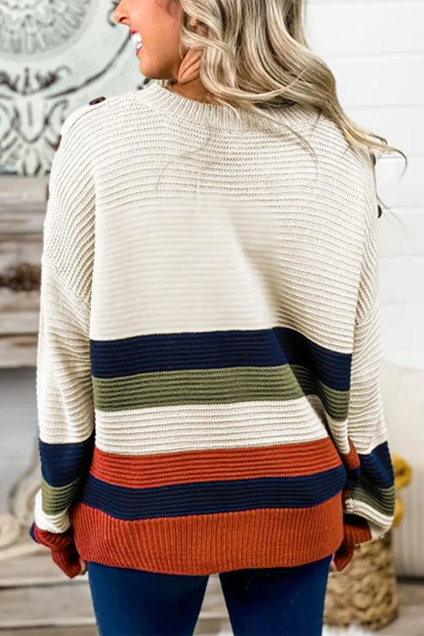 Jersey de punto a rayas oversize para mujer con cuello ancho | Ideal para otoño/invierno