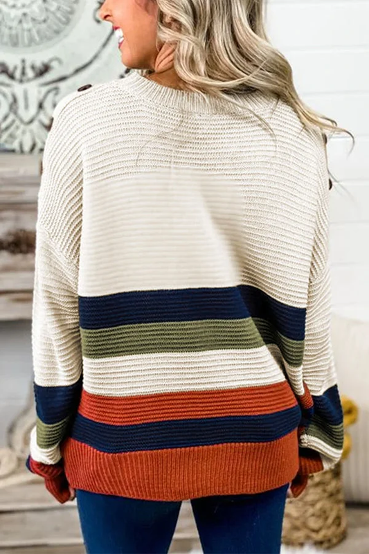 Jersey de punto a rayas oversize para mujer con cuello ancho | Ideal para otoño/invierno