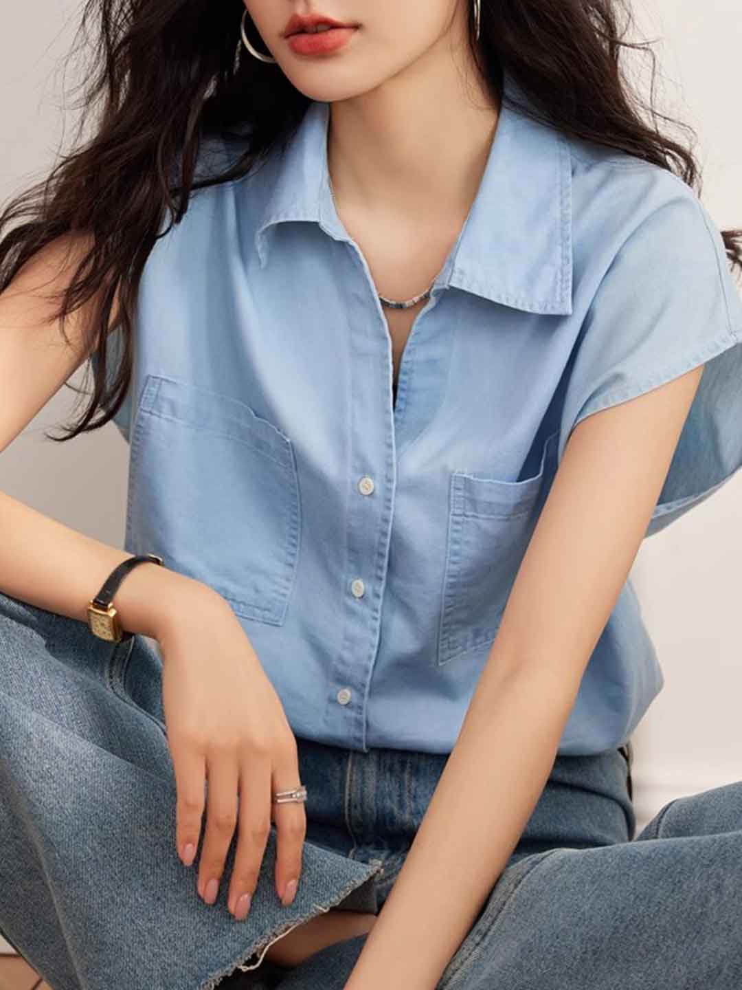 Mariah Vintage Lapel Denim Shirt