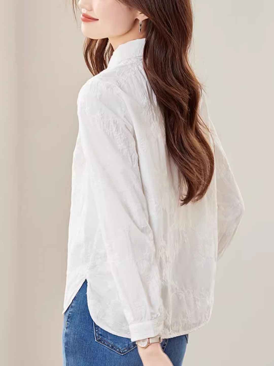 Molly Loose Lapel Solid Color Embroidered Shirt