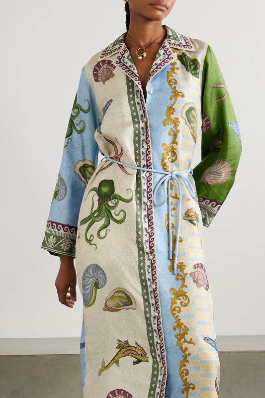 Kimono de algodón y lino Breezy Grove