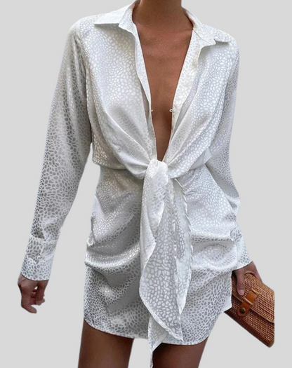 Vestido mini clásico de mujer con cuello alto y estampado de leopardo | Ideal para primavera/verano