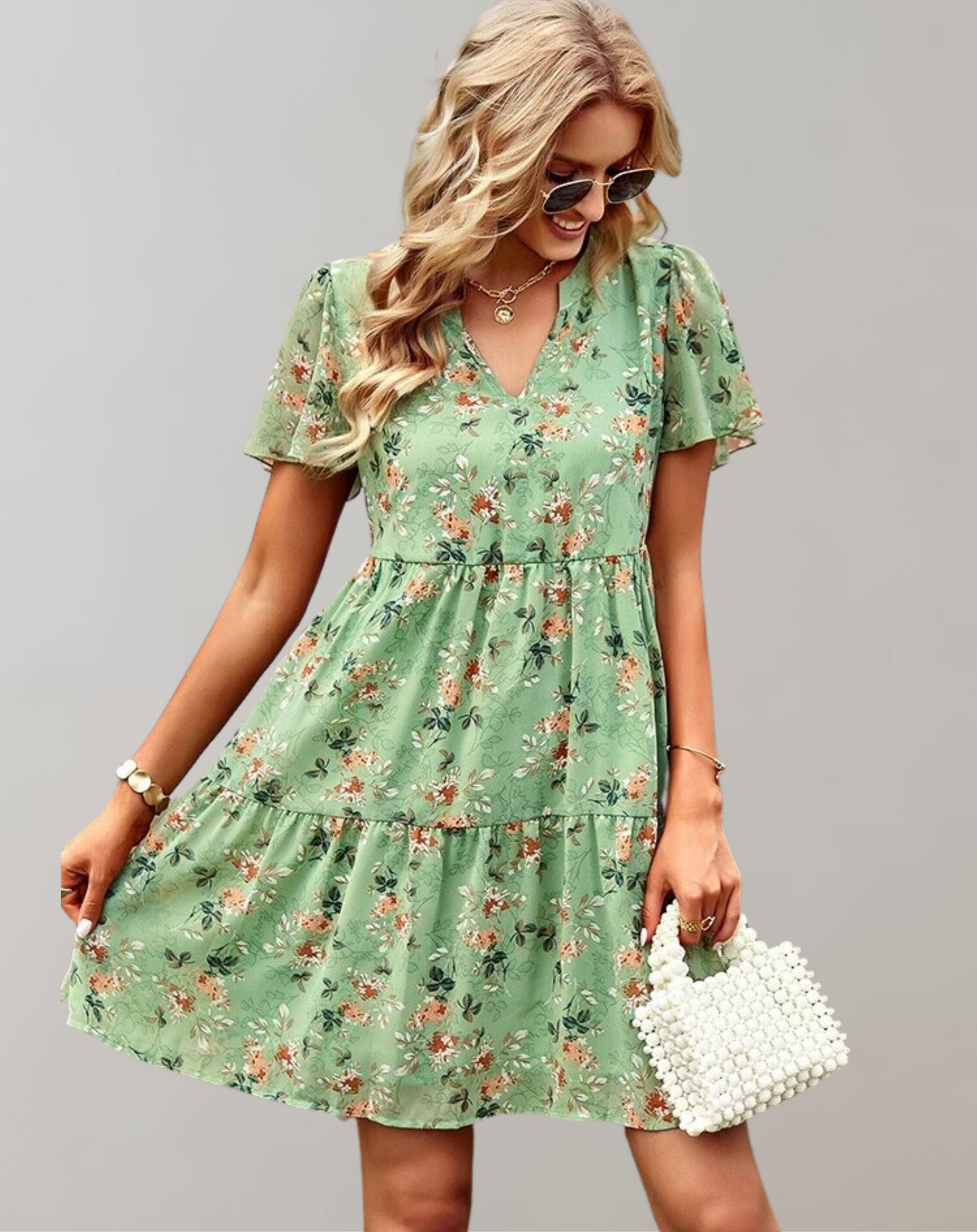 Vestido informal holgado con cuello en V y estampado floral para mujer | Ideal para primavera/verano