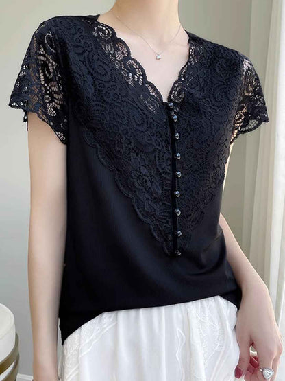 Sarah Loose V-neck Lace Top