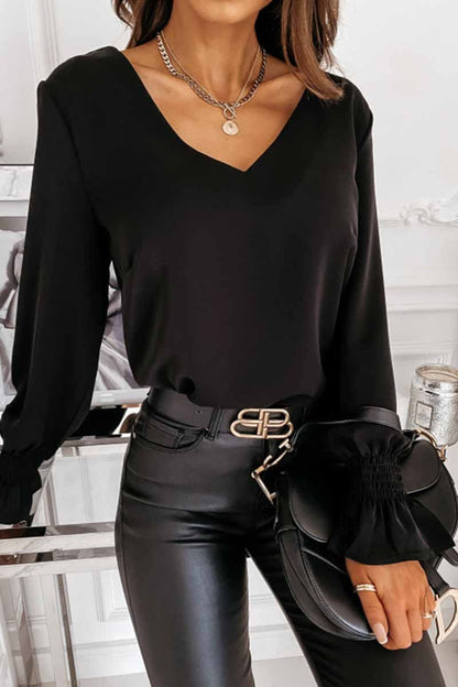 Lace long sleeve V-neck Tops