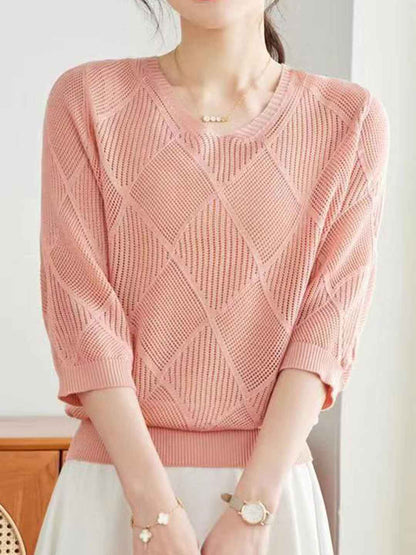 Sarah Loose V-Neck Hollowed Knitted Top