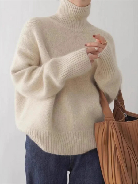 Jersey informal de punto suave con cuello alto para mujer | Ideal para otoño/invierno