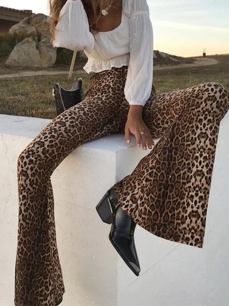 Women's Stylish Leopard Print High Waisted Flared Pants | Ideal for Everyday Wear