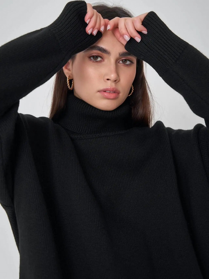 Jersey de punto de cuello alto extragrande para mujer | Ideal para otoño/invierno