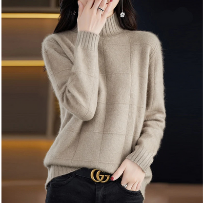 Jersey de cuello alto de punto trenzado holgado para mujer | Ideal para otoño/invierno