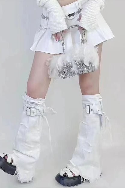 Gothic Punk Cross Denim Knee High Tights