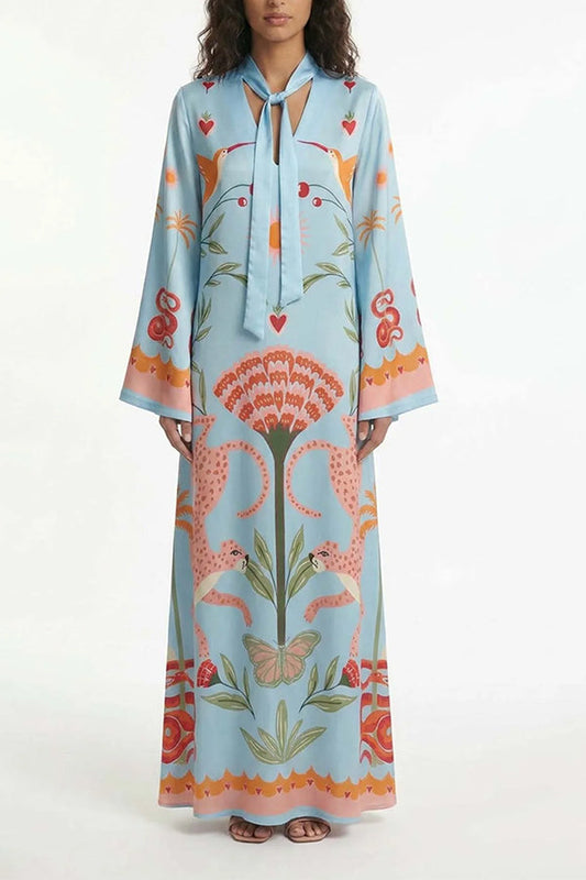 Safari Fantasy Tie-Neck Maxi Dress