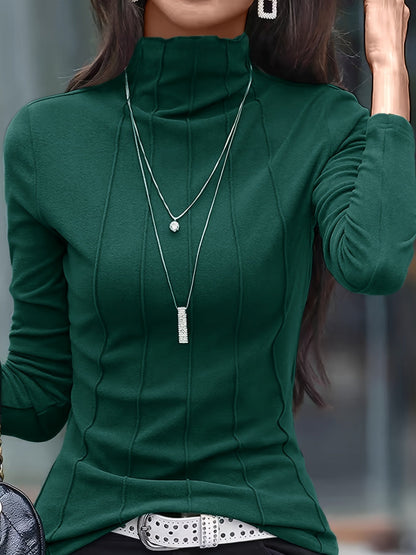 Camiseta ajustada de cuello alto en color liso para mujer | Ideal para otoño/invierno