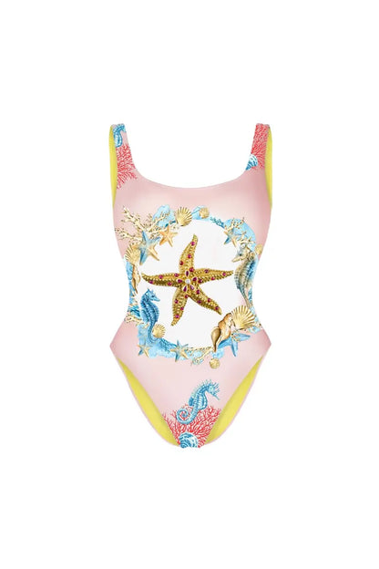 Traje de baño sin espalda con estampado de estrellas de mar para mujer
