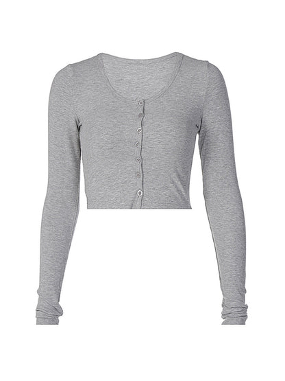 Solid Color Breasted Crop Long Sleeve Shirt