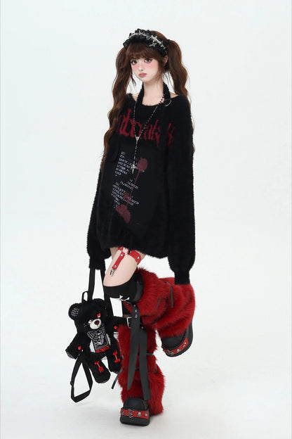 Y2K Japanese Sweet Cool Off-Shoulder Soft Loose Knit Sweater