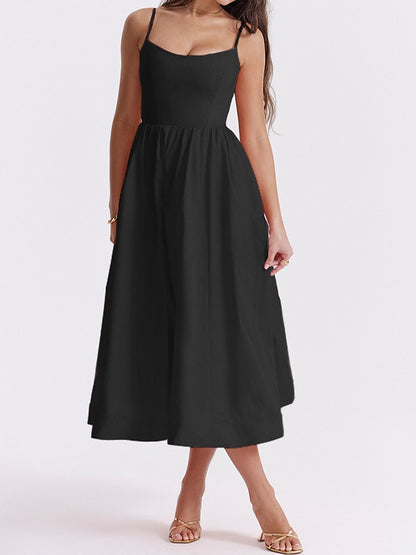 Solid Backless Cami A-line Midi Dress
