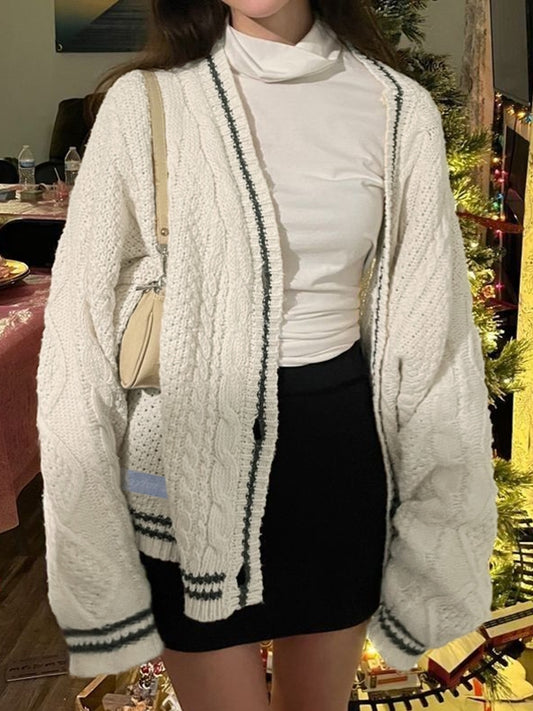 Oversize Star Embroidered Cable Knit Cardigan