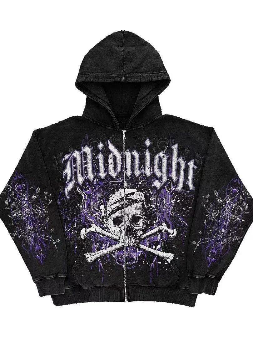 Punk Distressed Skull Eye Print Hoodie
