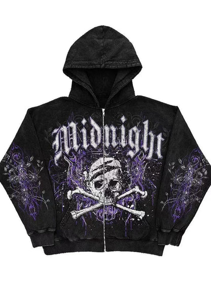 Punk Distressed Skull Eye Print Hoodie