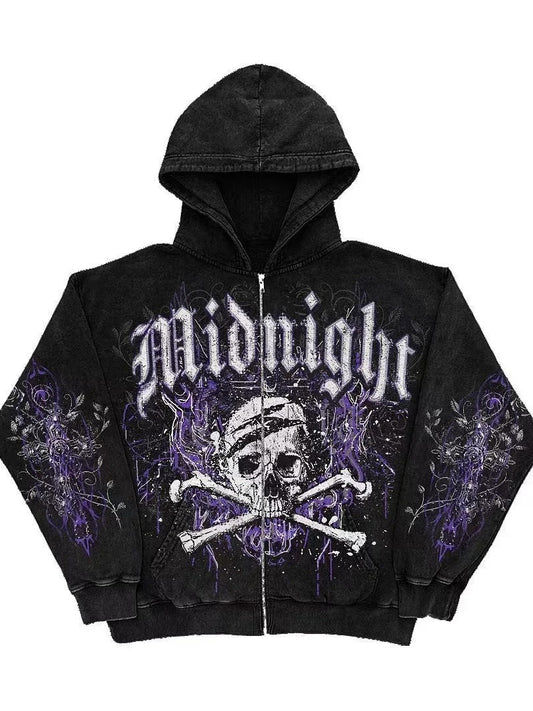 Punk Distressed Skull Eye Print Hoodie