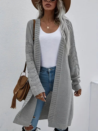 Women's Classic Long Gray Knit Cardigan | Ideal for Autumn/Winter