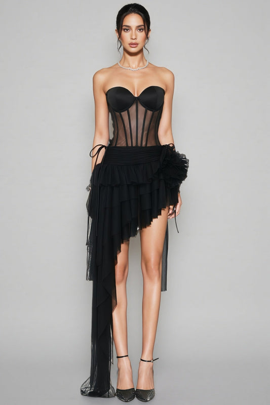 Wenrey Strapless Lace-Up Midi Dress Set