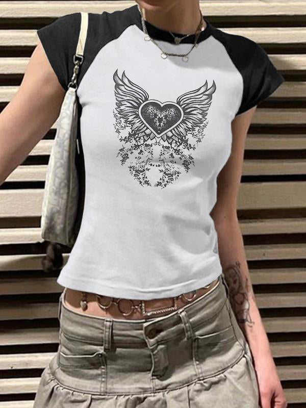 Heart Wings Print Short Sleeve Tee