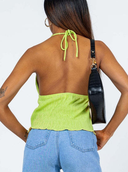 Lace Up Slit Backless Halter Vest