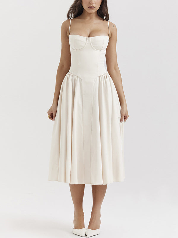 Vintage Solid Cami Midi Dress
