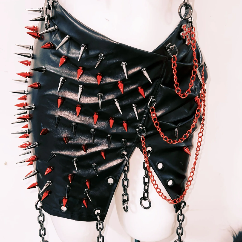 Metal chain hollow out halter slit mini skirt set  | Festival Outfits Women