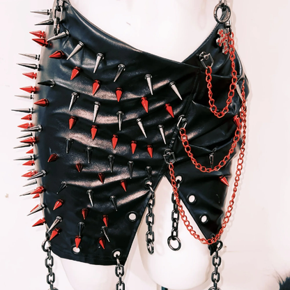 Metal chain hollow out halter slit mini skirt set  | Festival Outfits Women
