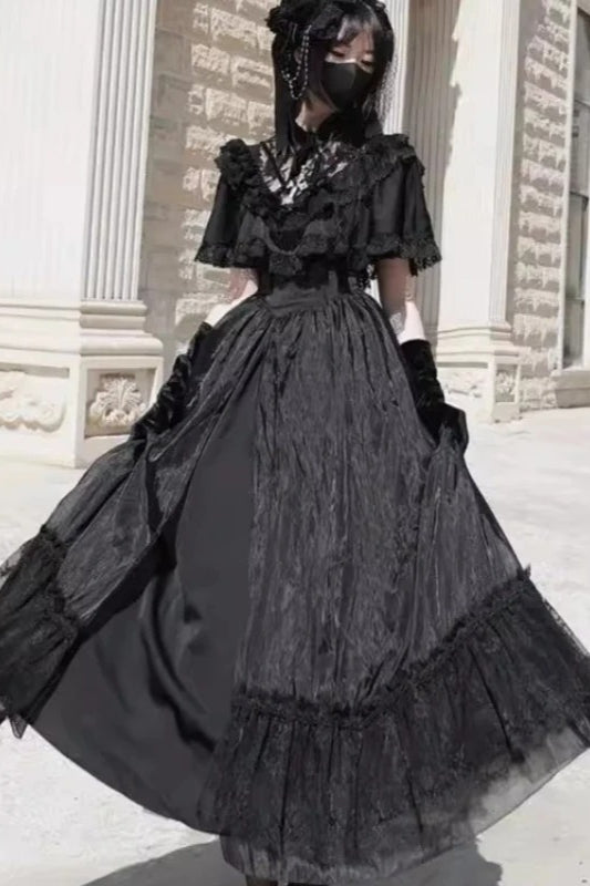 Lolita Vintage Runaway Princess Waist Cinching Maxi Dress