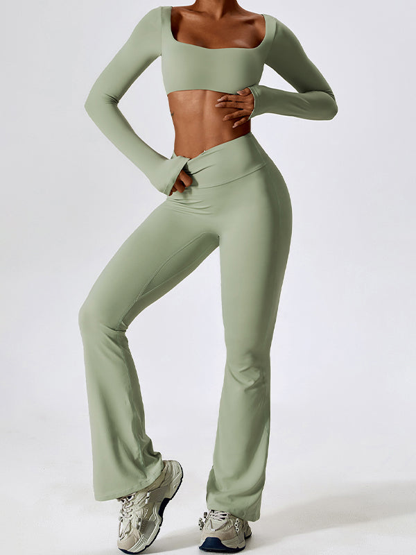 Solid Quick Dry Square Neck Cropped Active Top & Pants Set