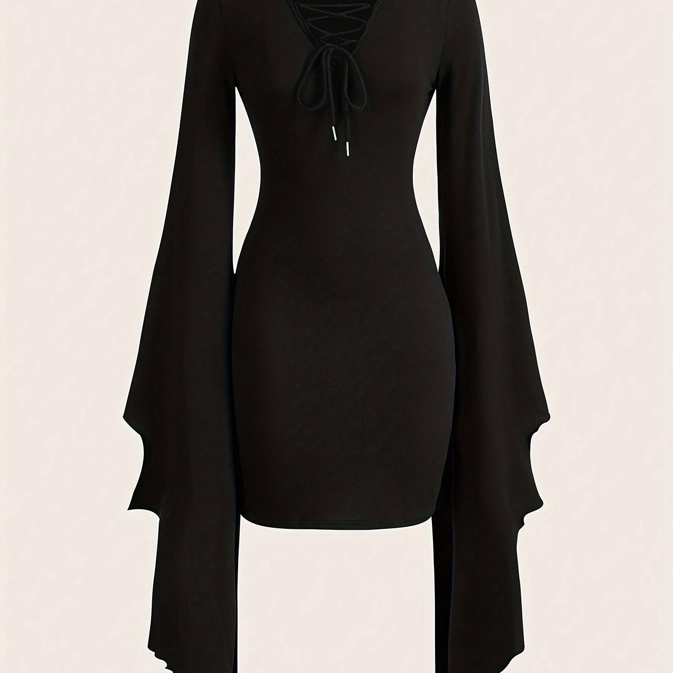 V Neck Asymmetrical Lace Dress Lace Up V Neck Asymmetrical Dress, Y2K Long Sleeve Dress For & Fall, Clothing