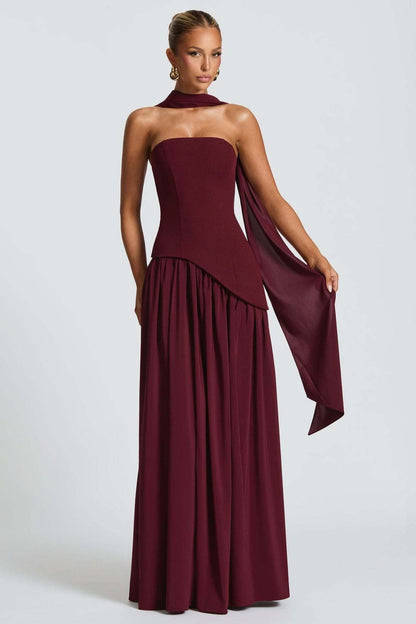 Solid Bustier High Slit Formal Dress