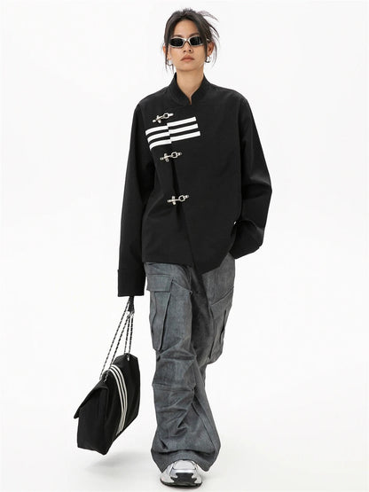 Relaxed Fit Mandarin Collar Jacket