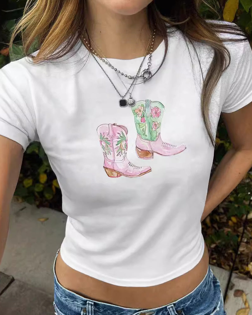 Y2K Boot Print Cropped T-Shirt