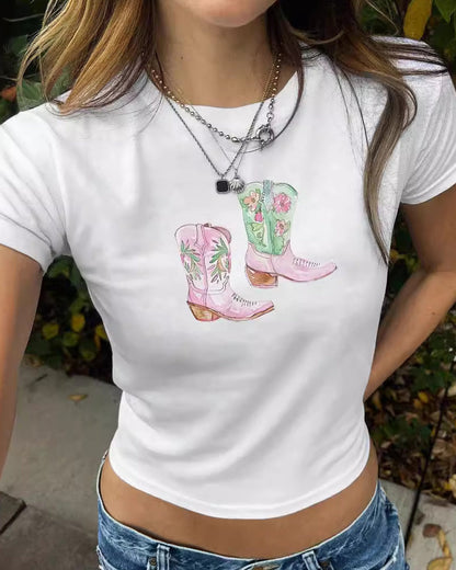 Y2K Boot Print Cropped T-Shirt