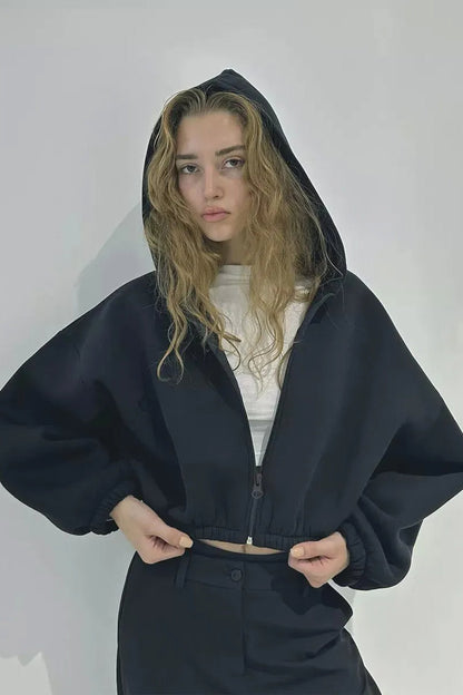 Zip Up Cropped Y2K Hoodie