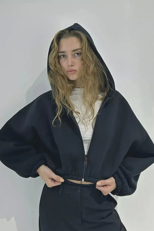 Zip Up Cropped Y2K Hoodie