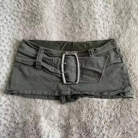 Army Green Low Rise Mini Denim Skirt