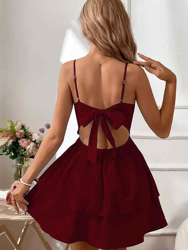 Backless Bow Tie Straps Mini Dress