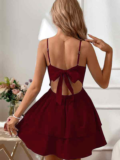 Backless Bow Tie Straps Mini Dress