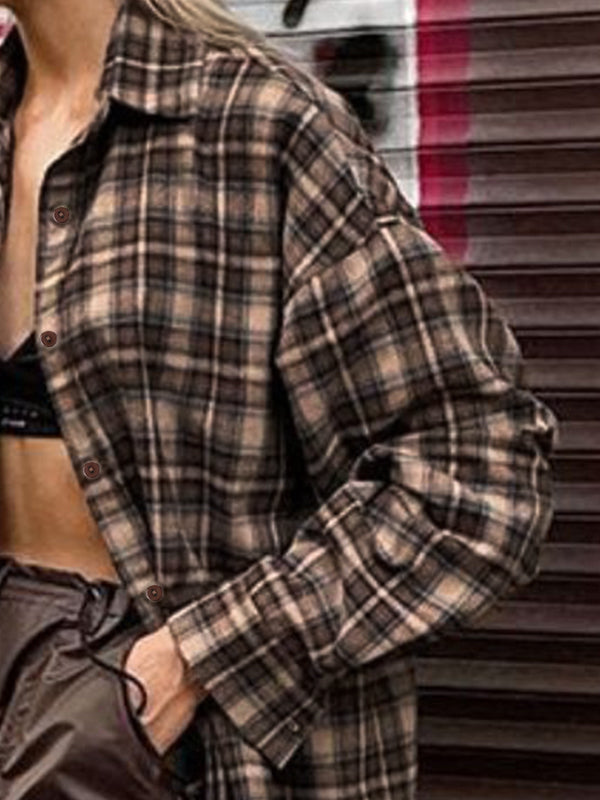Vintage Plaid Print Long Sleeve Blouse
