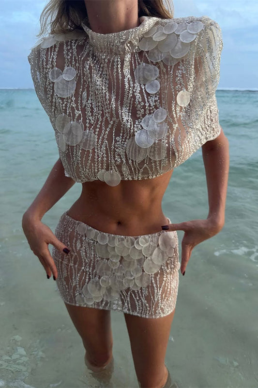 Sun-Kissed Sheer Embellished Two-Piece Set