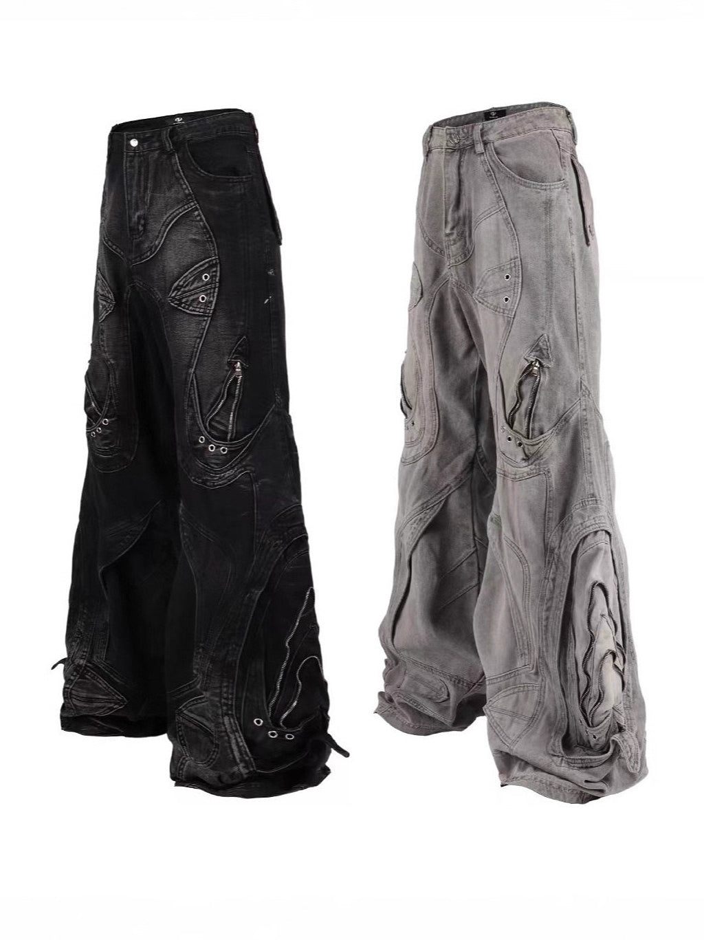 Cyber Punk Irregular Patchwork Curved Pants