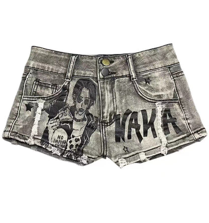 Edgy Y2K Graffiti Distressed Denim Shorts