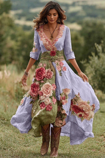Floral Shirt Dress Bohemian Flared Vacation Boho Dress