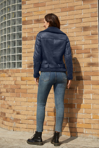 Shearling Lined Belted Suede Jacket